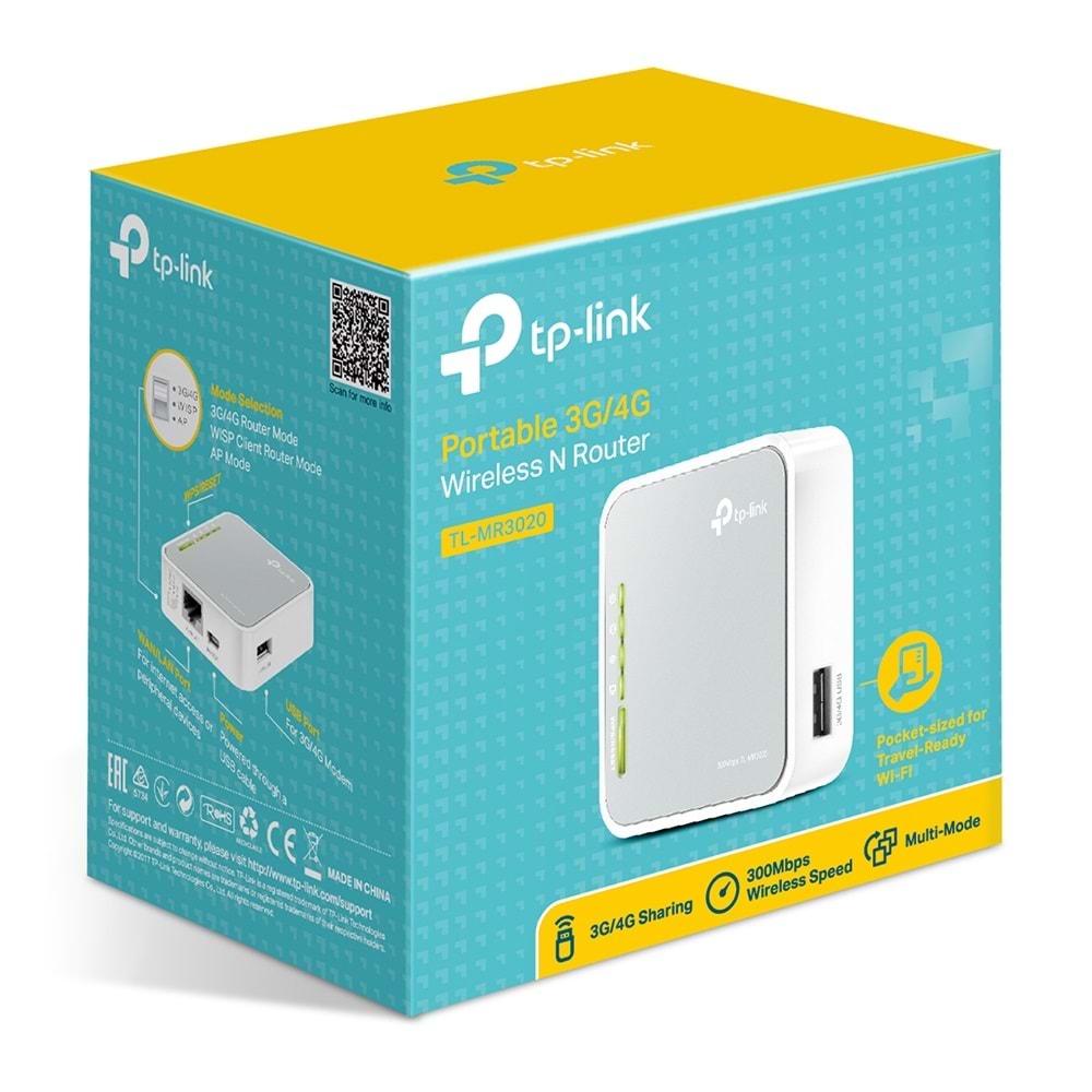 Tp-Link TL-MR3020 300Mbps Portable 3G/4G Wireless N Router ( Mobil Router )