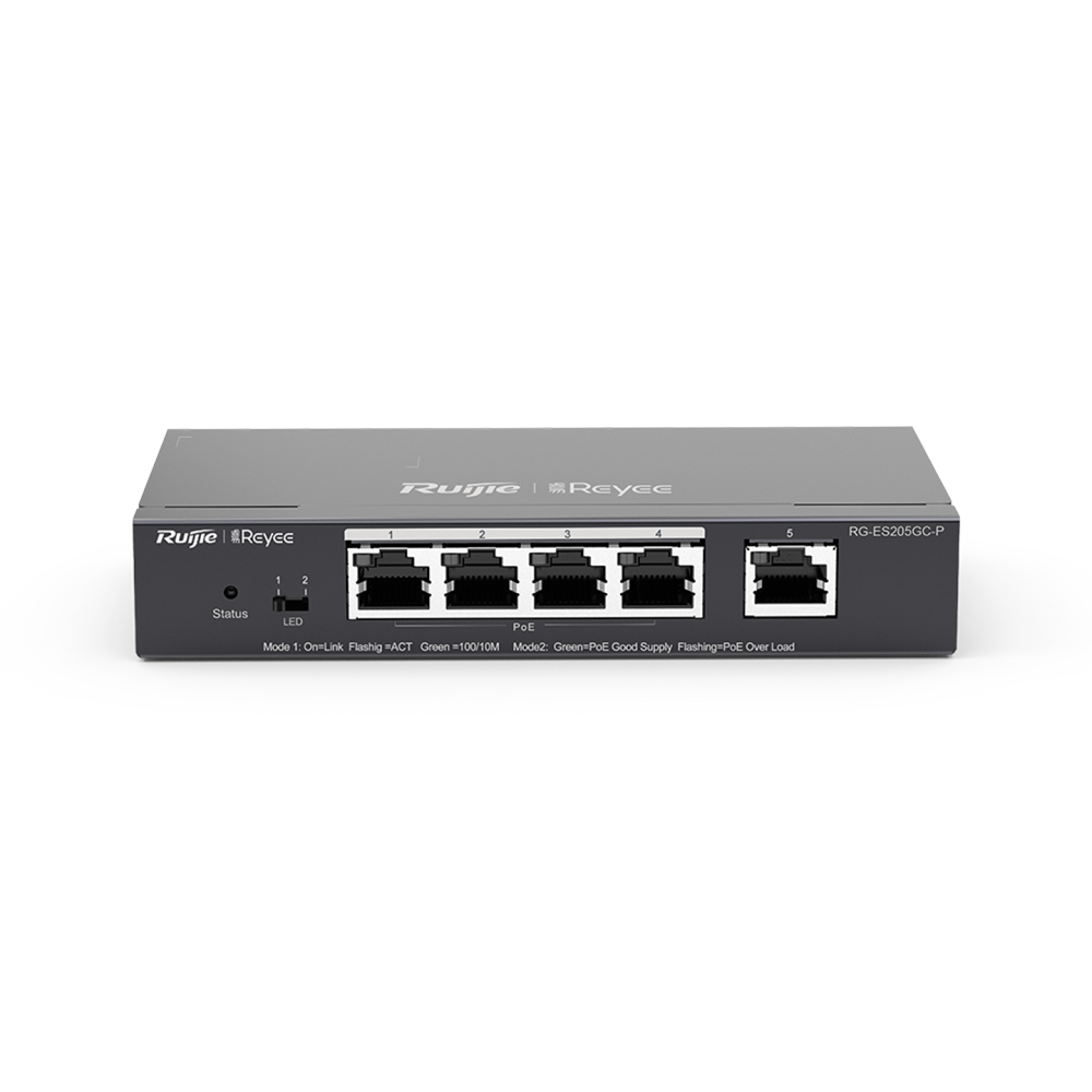 Reyee RG-ES205GC-P 5 Port 10/100/1000 Gigabit Yönet.Switch 4 Port PoE+ (54W)