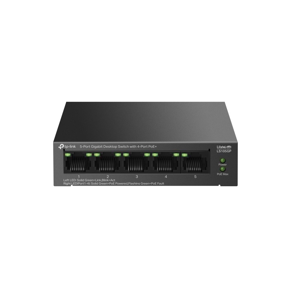 Tp-Link LS105GP 4-Port PoE+ with 5-Port Masaüstü Gigabit Switch (65W)