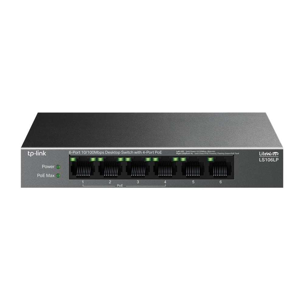 Tp-Link LS106LP 4-Port PoE with 6-Port 10/100Mbps Masaüstü Switch (41W)