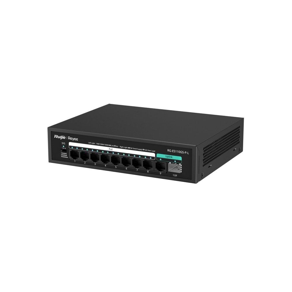 Ruijie Reyee RG-ES110GS-PL 8-Port Gigabit+1XRJ45/1XSFP Uplink (120W) Poe Switch