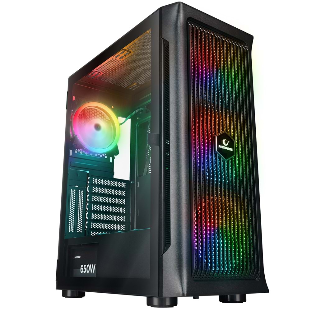 Rampage PROLIX Mesh 650W 80+ ARGB Fan ManyetikTemperli Camlı ATX Mid-T Oyuncu K