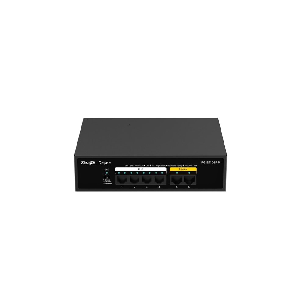 Ruijie Reyee RG-ES106F-P 4 Port 10/100 +2 Port 10/100 Uplink PoE Switch (54W)