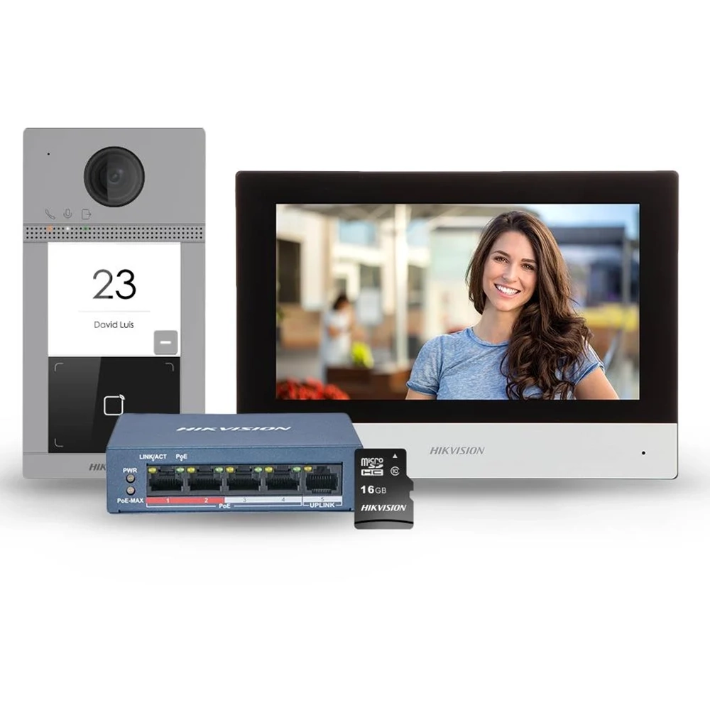Hikvision DS-KIS604-S İnterkom Kit (DS-KV8113-WME1,DS-KH6320-WTE1,POE,SDCard) 