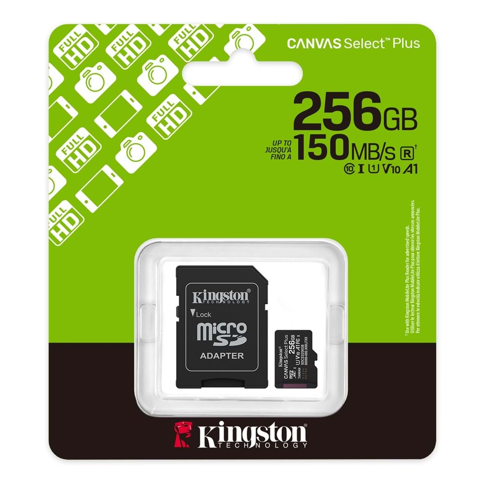 Kingston SDCS3 256GB Micro SD Canvas Select Plus 10 Hafıza Kartı (SDCS3/256GB)