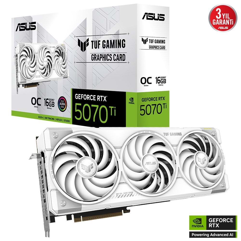 Asus TUF-RTX5070TI-O16G-WHITE-GAMING 16GB 256Bit GDDR7 DP/HDMI PCI 5.0 Ekran Kar