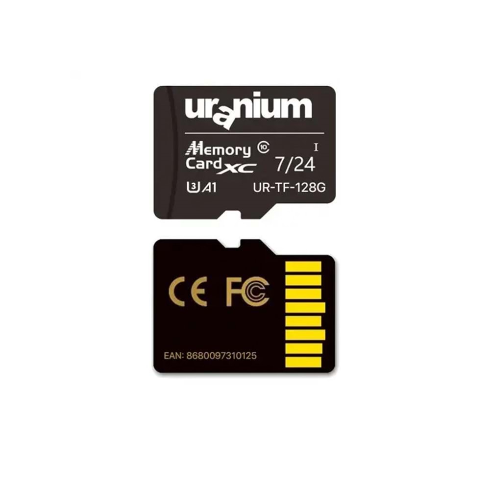 Uranium 128GB Micro SD U3 7/24 Surveillance 100/50Mbps (UR-TF-128G) (3YılGarant)