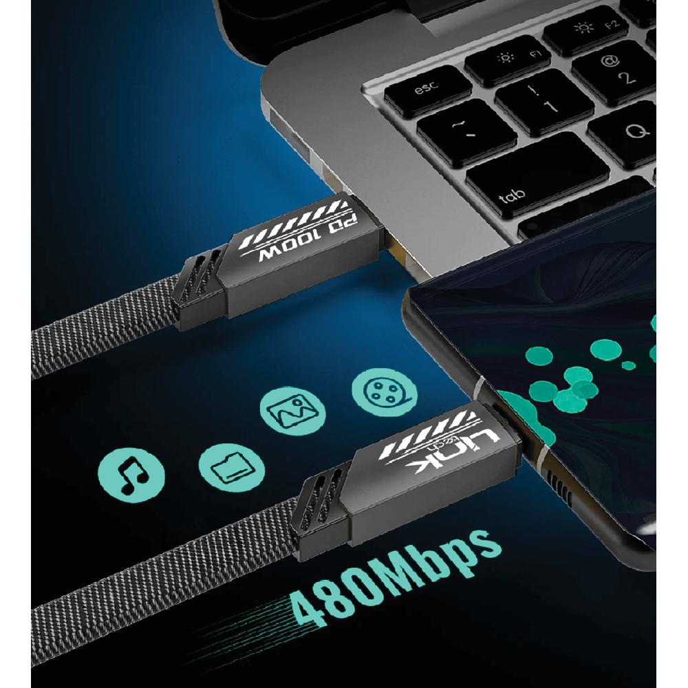 Linktech K472 Mecha Style Type-C to Type-C 100W 120cm Şarj Kablosu Sarı
