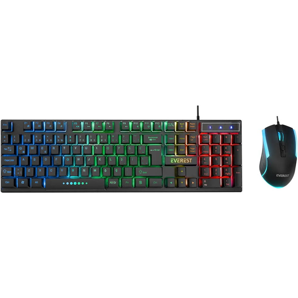 EVEREST KM-198 AYDINLATMALI KLAVYE+MOUSE SET SİYAH