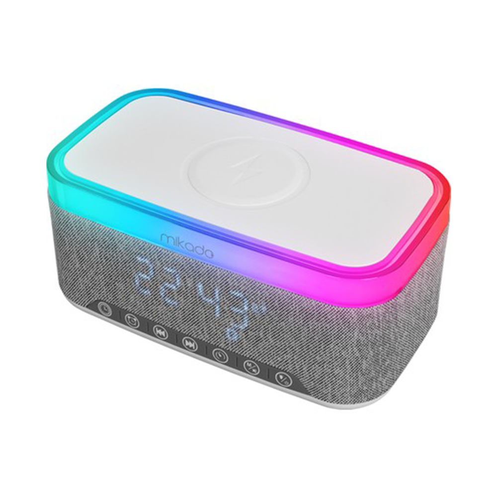 MIKADO MD-W8 1200MAH 10W GRİ BT USB KABLOSUZ ŞARJLI RGB GECE ŞAMBASI ÖZELLİKLİ ALARMLI SAAT SPEAKER