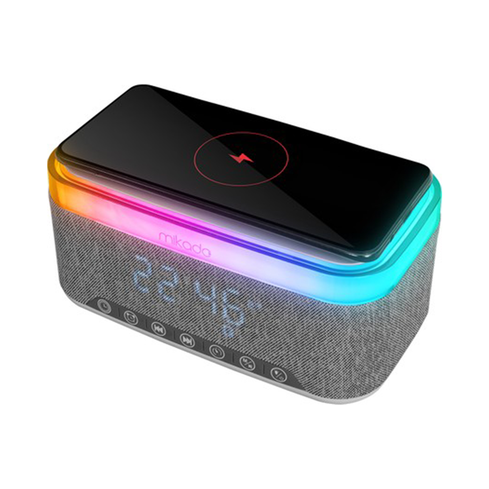 MIKADO MD-W8 1200MAH 10W GRİ BT USB KABLOSUZ ŞARJLI RGB GECE ŞAMBASI ÖZELLİKLİ ALARMLI SAAT SPEAKER