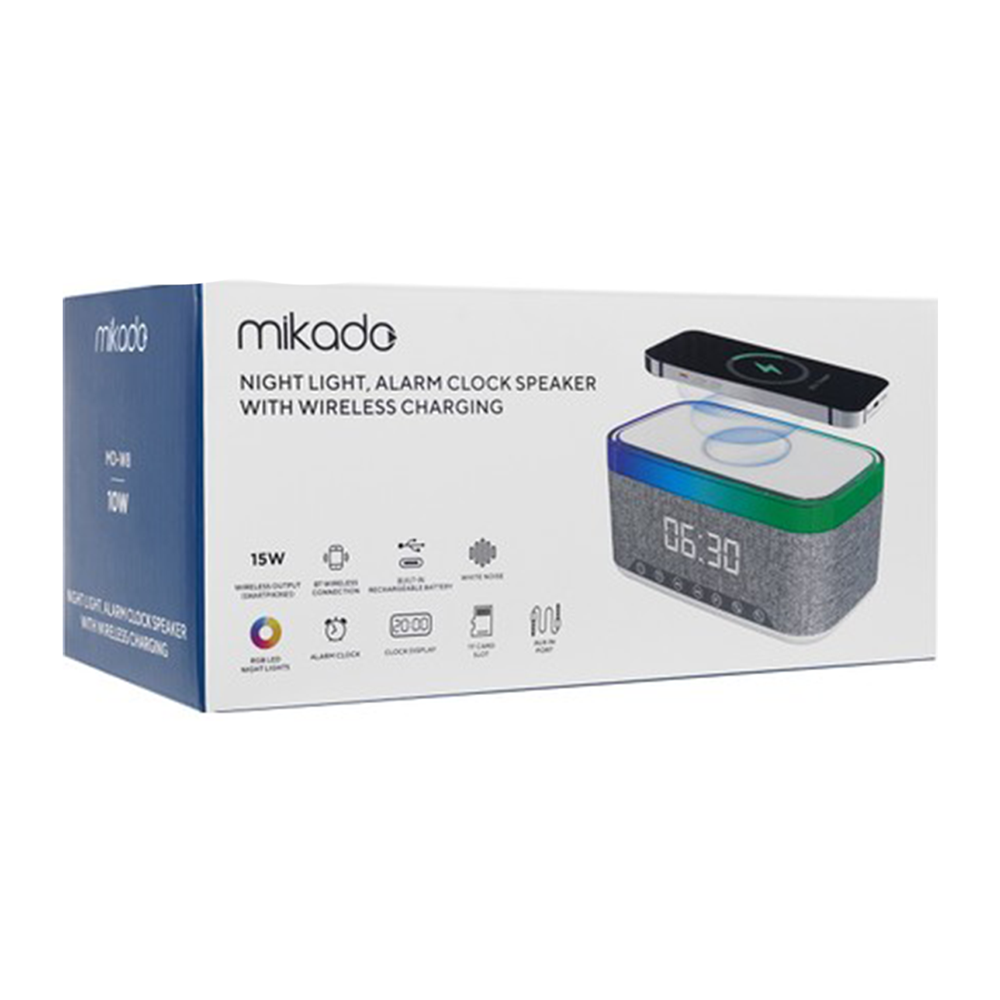 MIKADO MD-W8 1200MAH 10W GRİ BT USB KABLOSUZ ŞARJLI RGB GECE ŞAMBASI ÖZELLİKLİ ALARMLI SAAT SPEAKER
