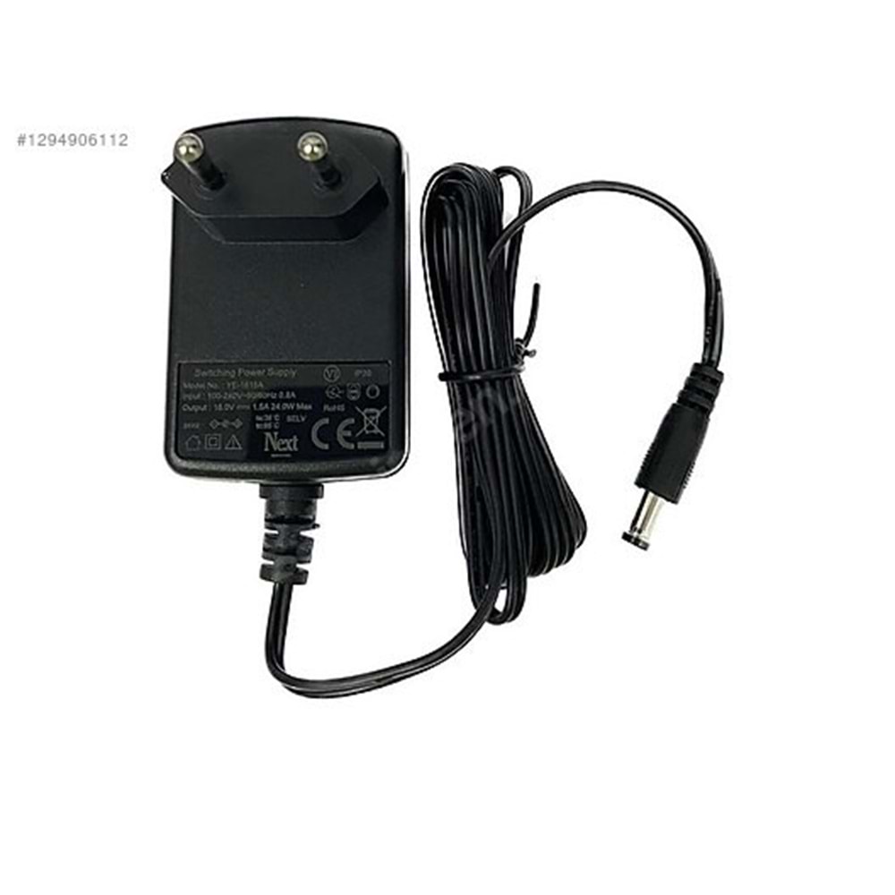 NEXT YE-1615 16V 1.5A 5.5x2.5mm Jack Uçlu DC Güç Santral Adaptörü