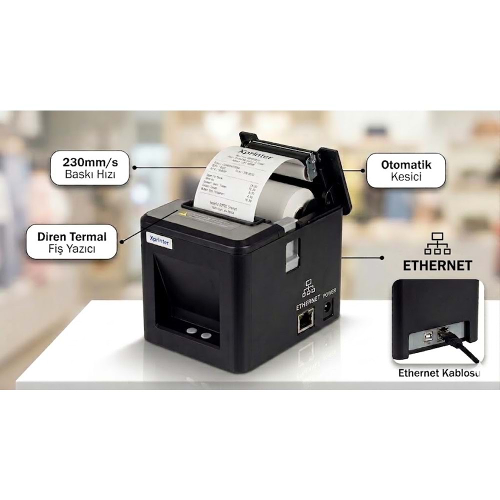 XPRINTER XP-Q80A 230MM/S DİREK TERMAL FİŞ YAZICI USB + ETHERNET