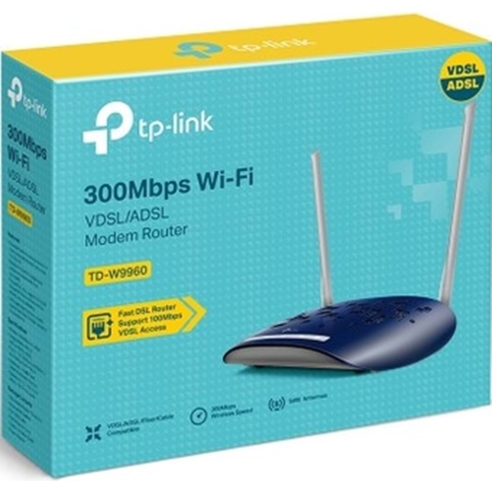 TP-Link TD-W9960 300 Mbps 2.4GHz WiFi VDSL ADSL2+ 2 Antenli IPv6 IPTV Modem Router