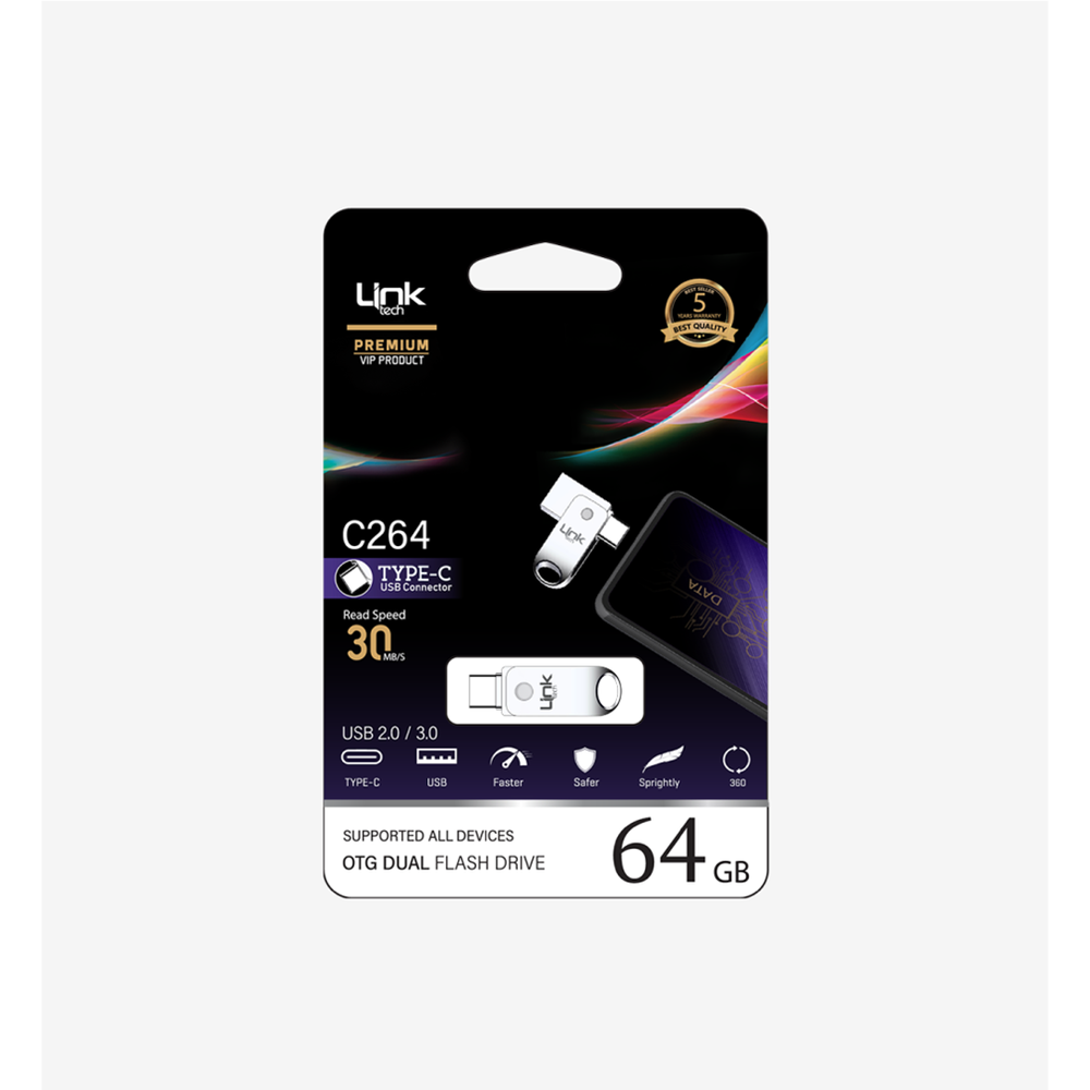 LİNK TECH 64GB C264 FLASH OTG TYPE-C DUAL 30/MBS PREMİUM