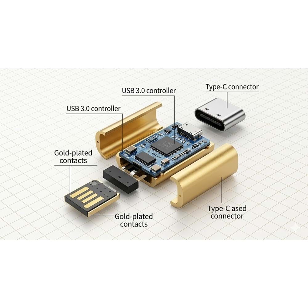 LİNK-TECH O192 TYPE-C METAL OTG GOLD