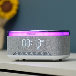 MIKADO MD-W8 1200MAH 10W GRİ BT USB KABLOSUZ ŞARJLI RGB GECE ŞAMBASI ÖZELLİKLİ ALARMLI SAAT SPEAKER