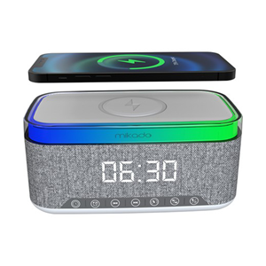 MIKADO MD-W8 1200MAH 10W GRİ BT USB KABLOSUZ ŞARJLI RGB GECE ŞAMBASI ÖZELLİKLİ ALARMLI SAAT SPEAKER