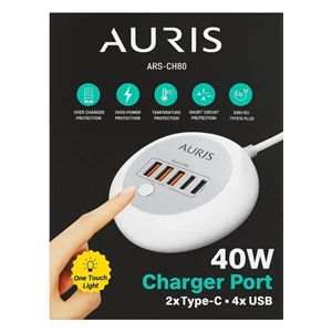 AURIS CH80 IŞIKLI MASA ÜSTÜ 40W ŞARJ STANDI 4X USB-A VE 2X TYPE-C ÇIKIŞ