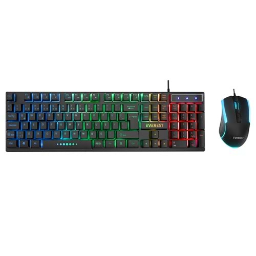 Everest KM-198 Luminax Q Gökkuşağı Aydınlatmalı Gaming Klavye + Mouse Set Siyah