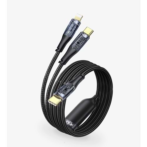 LINK-TECH K673 130CM 30W TYPE-C - LİGHTNİNG ŞEFFAF ŞARJ KABLOSU