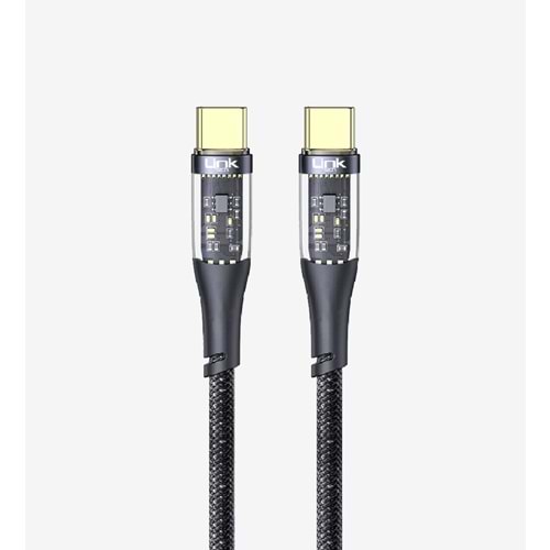 LINK-TECH K670 130CM 60W TYPE-C - TYPE-C ŞEFFAF ŞARJ KABLOSU