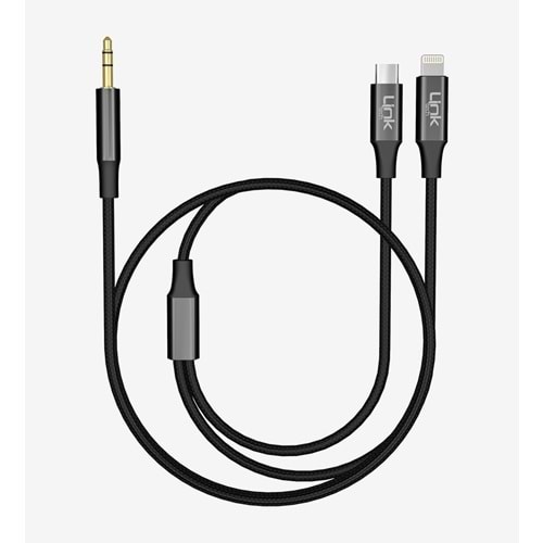 LINK-TECH A204 2 Sİ 1 ARADA 3.5MM AUX ÇIKIŞLI TYPE-C VE LİGHTNİNG SES KABLOSU