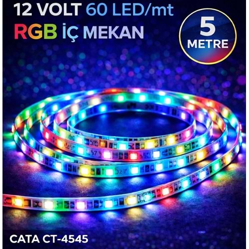 ŞERİT LED İÇ MEKAN RGB 3 ÇİPLİ 8W/M RGB CATA CT-4545 SLİKONSUZ