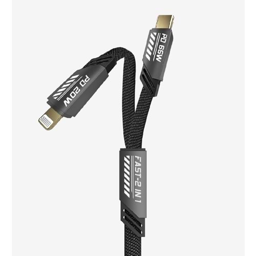 LINK-TECH K475 MECHA STİL 120CM 65W+20W TYPE-C TO TYPE-C İPHONE HIZLI ŞARJ KABLOSU