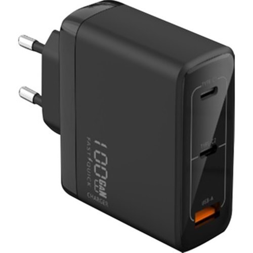 Rova SB121 100W 3 Port Hızlı Şarj Adaptörü – 2x Usb-C + 1x Usb-A – Güvenlik Sertifikalı, Pd Destekli, Siyah