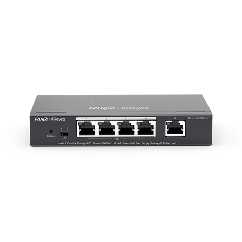 Reyee RG-ES205GC-P 5 Port 10/100/1000 Gigabit Yönet.Switch 4 Port PoE+ (54W)