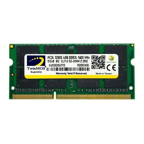 TwinMOS 4GB 1600MHz DDR3 SO-DIMM Ram 1.35V Low Voltage (MDD3L4GB1600N)