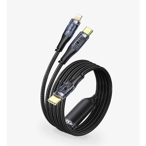 LINK-TECH K673 130CM 30W TYPE-C - LİGHTNİNG ŞEFFAF ŞARJ KABLOSU