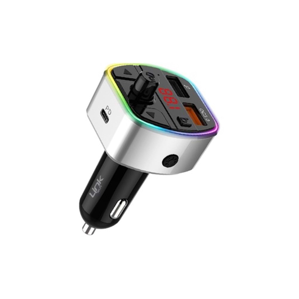 LINK-TECH GP14 PREMİUM TRİPLE CHARGİNG PD QC3.0 38W 5.0 BLUETOOTH FM TRANSMİTTER
