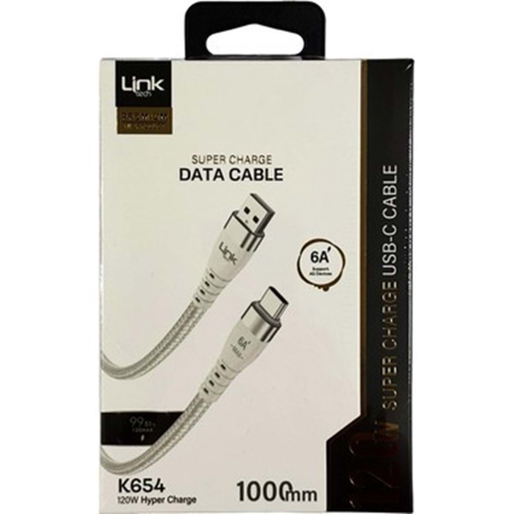 LINK-TECH K654 PREMİUM 120W ÖRGÜLÜ METAL BAŞLI TYPE-C ŞARJ KABLOSU