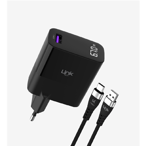 LINK-TECH G860 PREMİUM USB-A DAN TİP-C YE KABLOLU 67W SÜPER ADAPTÖR