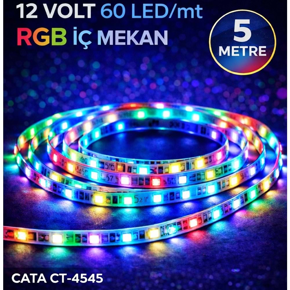 ŞERİT LED İÇ MEKAN RGB 3 ÇİPLİ 8W/M RGB CATA CT-4545 SLİKONSUZ