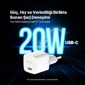 TTEC 20W GAN5 SMARTCHARGER PRO SADE BAŞLIK TYPE C GİRİŞ