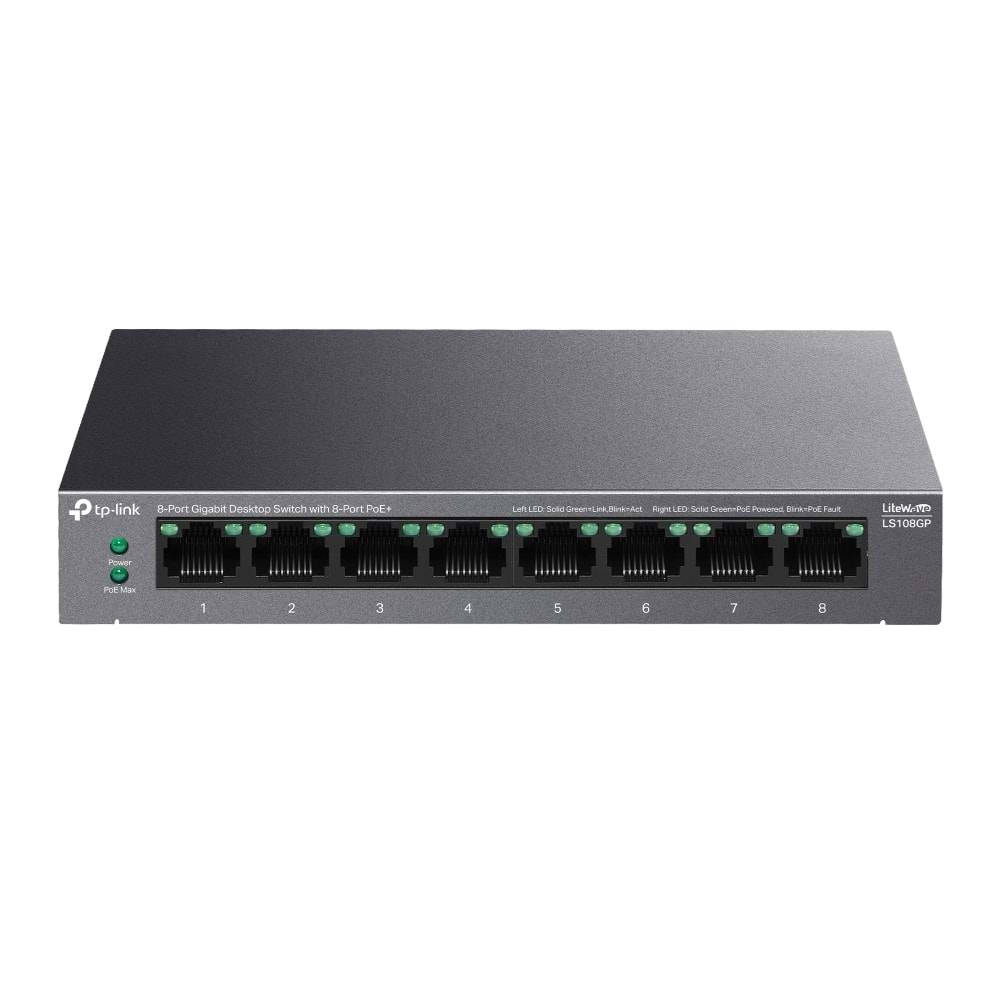 TP-Link LS108GP 8-Port Gigabit Desktop Switch with 8-Port PoE+ (62W)