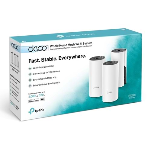 Tp-Link Deco M4(3-pack) AC1200 Whole Home Mesh Wi-Fi System (3X)(Menzil Genişeti