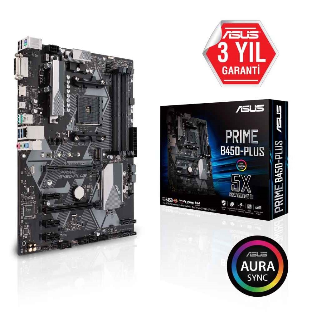 Asus PRIME B450-PLUS B450 DDR4 USB3.1 M.2 HDMI/DVI/VGA PCI 3.0 AM4 Anakart